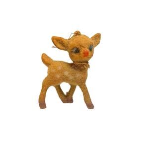 Vintage Flocked Deer Baby Christmas Ornament Fawn Bambi Spots